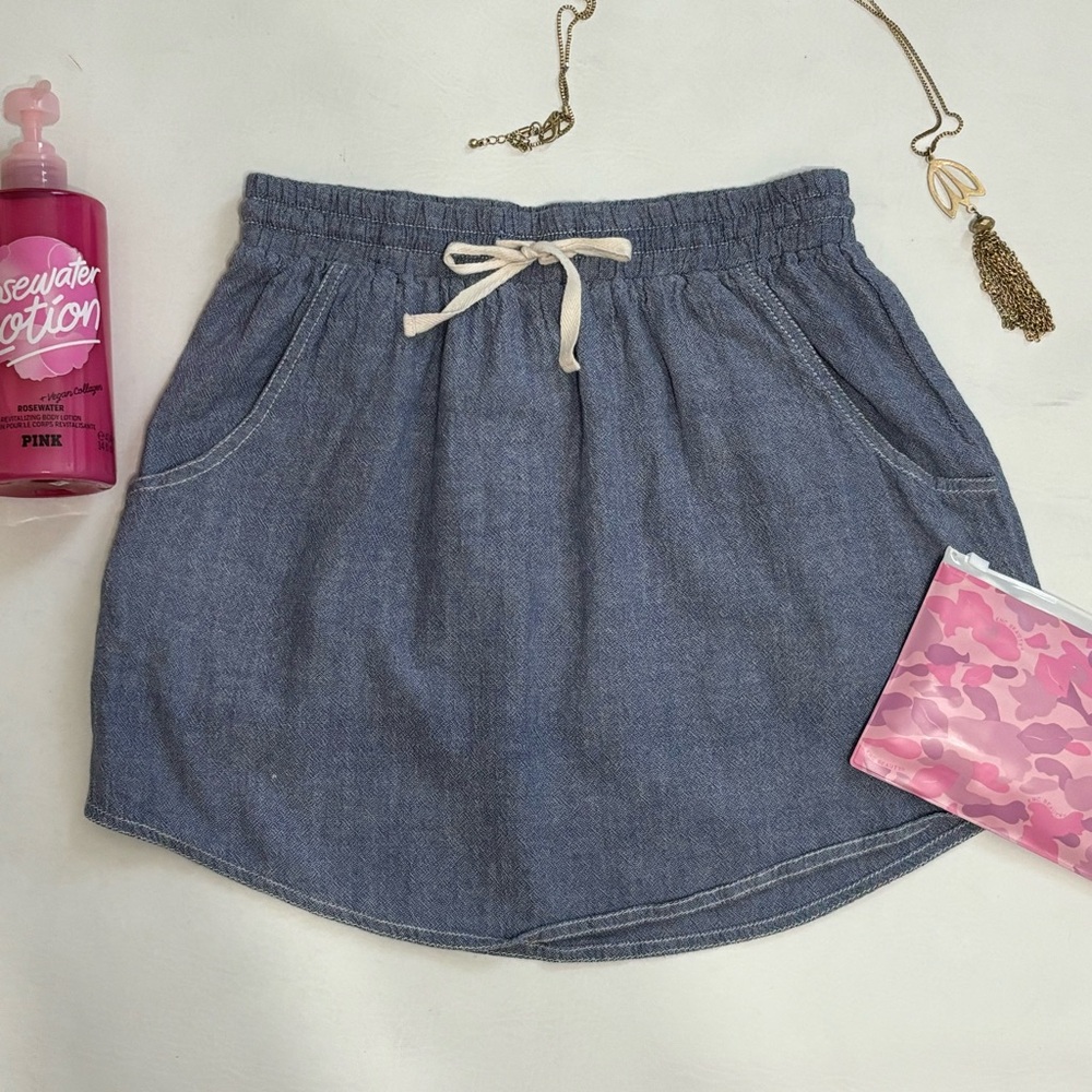 dELiA*s 100% Cotton Denim Chambray Skirt, Elastic, Drawstring, Juniors Small